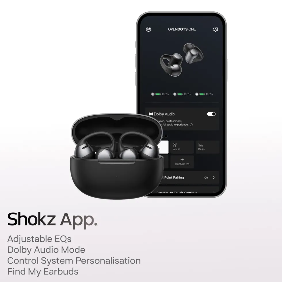 Shokz OpenDots One – trådløse åpne clip-on-hodetelefoner Svart