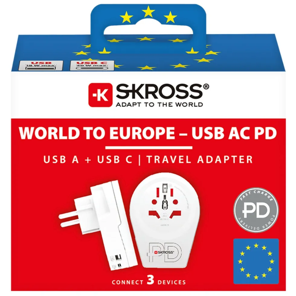 Skross Reiseadapter Universal til Europa USB AC PD 20W