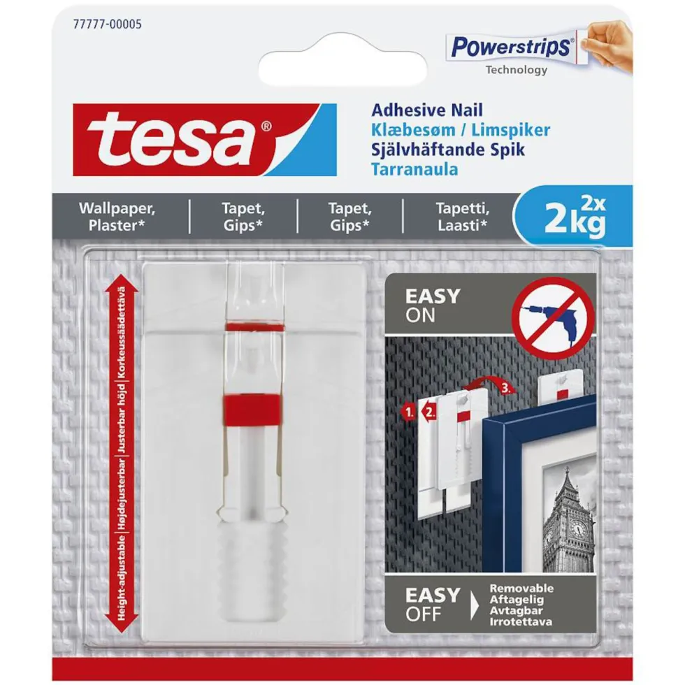 Tesa Justerbar limspiker for tapet og gips 2 kg 2-pk.