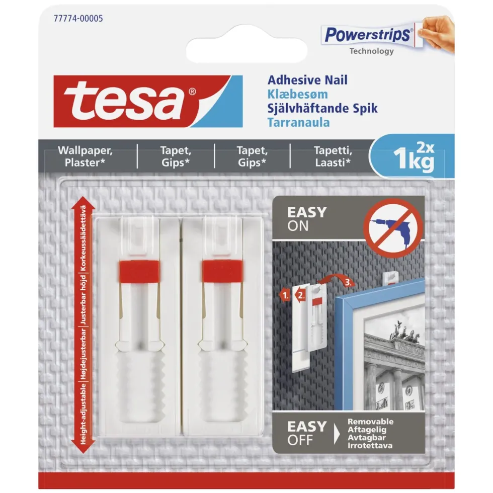 Tesa Justerbar limspiker for tapet og gips 1 kg 2-pk.