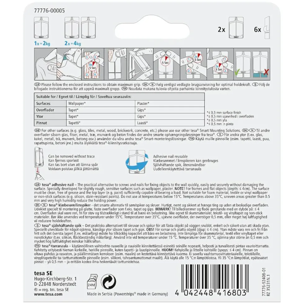 Tesa Limspiker for tapet og puss 2 kg 2-pk.