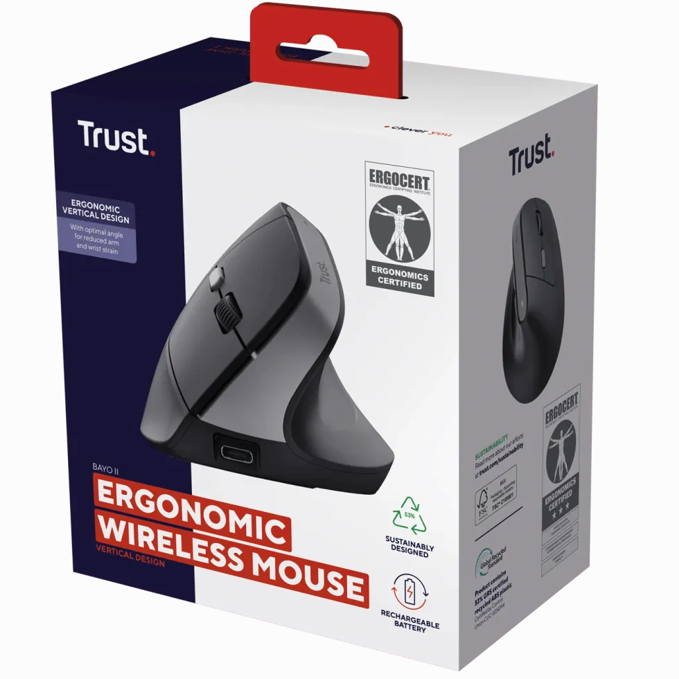 Trust Bayo II ergonomisk trådløs mus