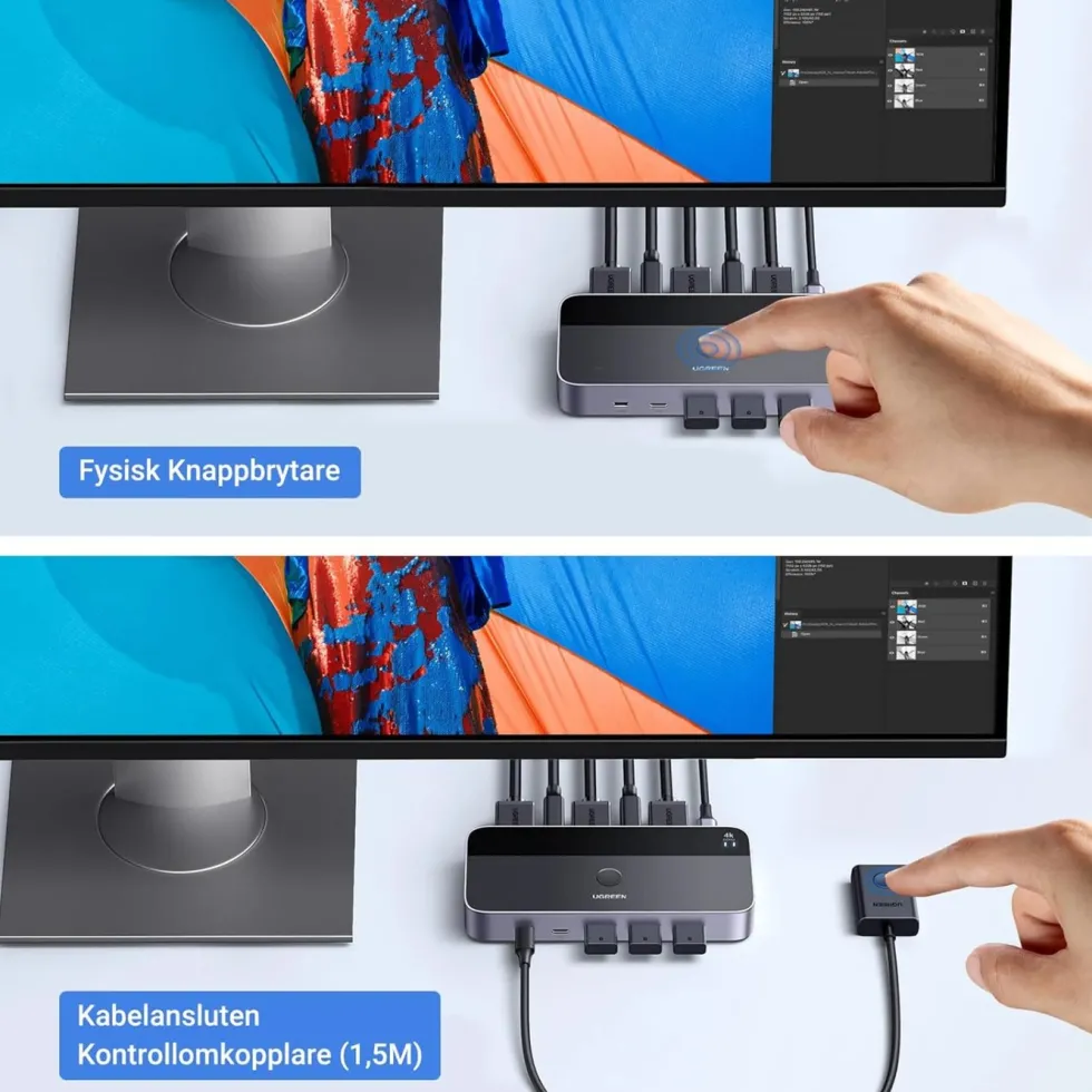 Ugreen 4K HDMI KVM-svitsj med USB 3.0 for 2 datamaskiner