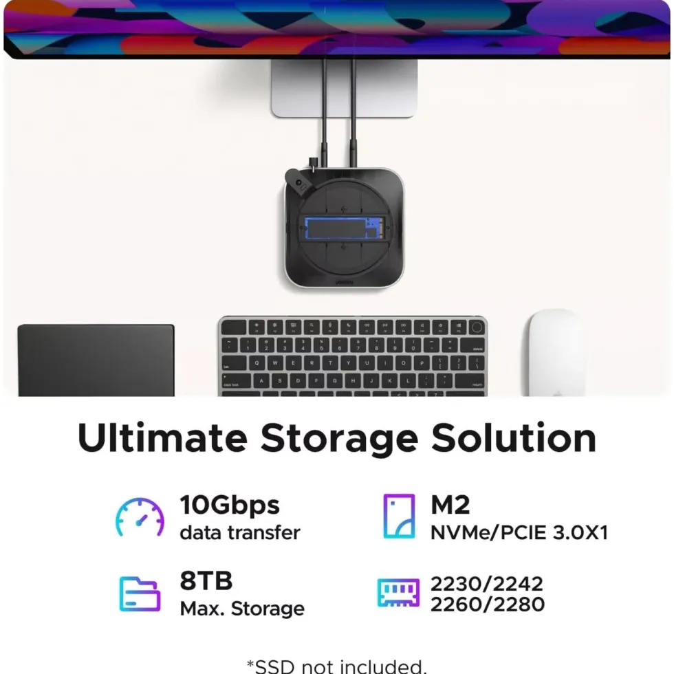 Ugreen Mac mini 11-i-1-dokkingsstasjon med SSD-plass