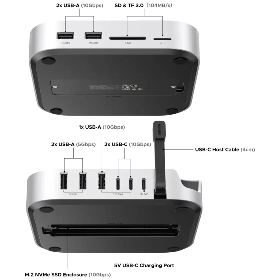 Ugreen Mac mini 11-i-1-dokkingsstasjon med SSD-plass