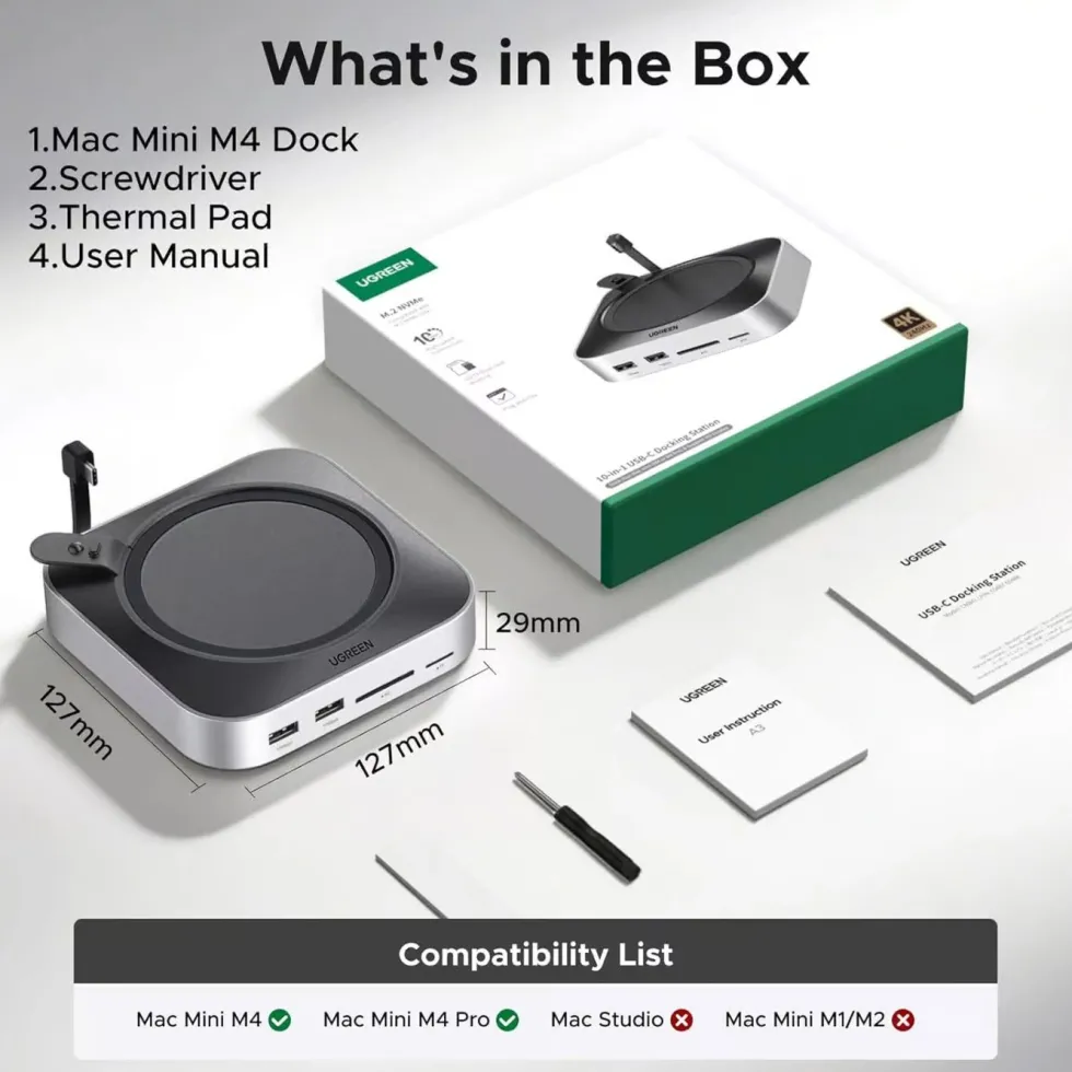 Ugreen Mac mini 11-i-1-dokkingsstasjon med SSD-plass