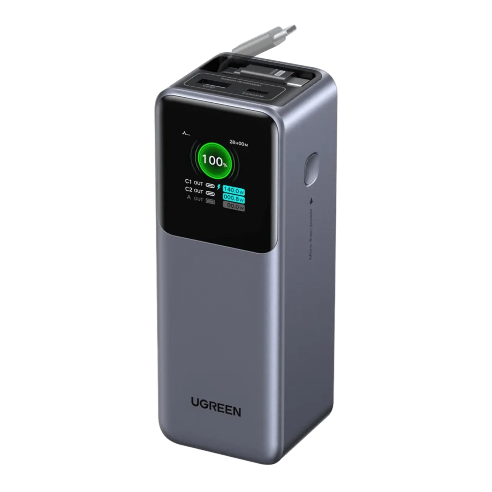 Ugreen Nexode powerbank 20 000 mAh 165 W med innebygd kabel