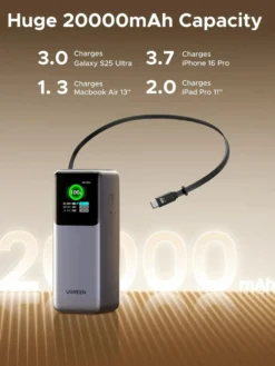 Ugreen Nexode powerbank 20 000 mAh 165 W med innebygd kabel