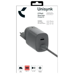 Unisynk Kompakt 2-ports lader for reisen – 35 W
