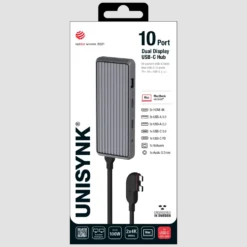 Unisynk 10-ports USB-C-hub for doble skjermer for Mac Grå