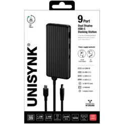 Unisynk USB-C-dokkingstasjon 9 porter 4K for to skjermer