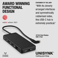 Unisynk USB-C-Hub 10 porter for to skjermer Windows