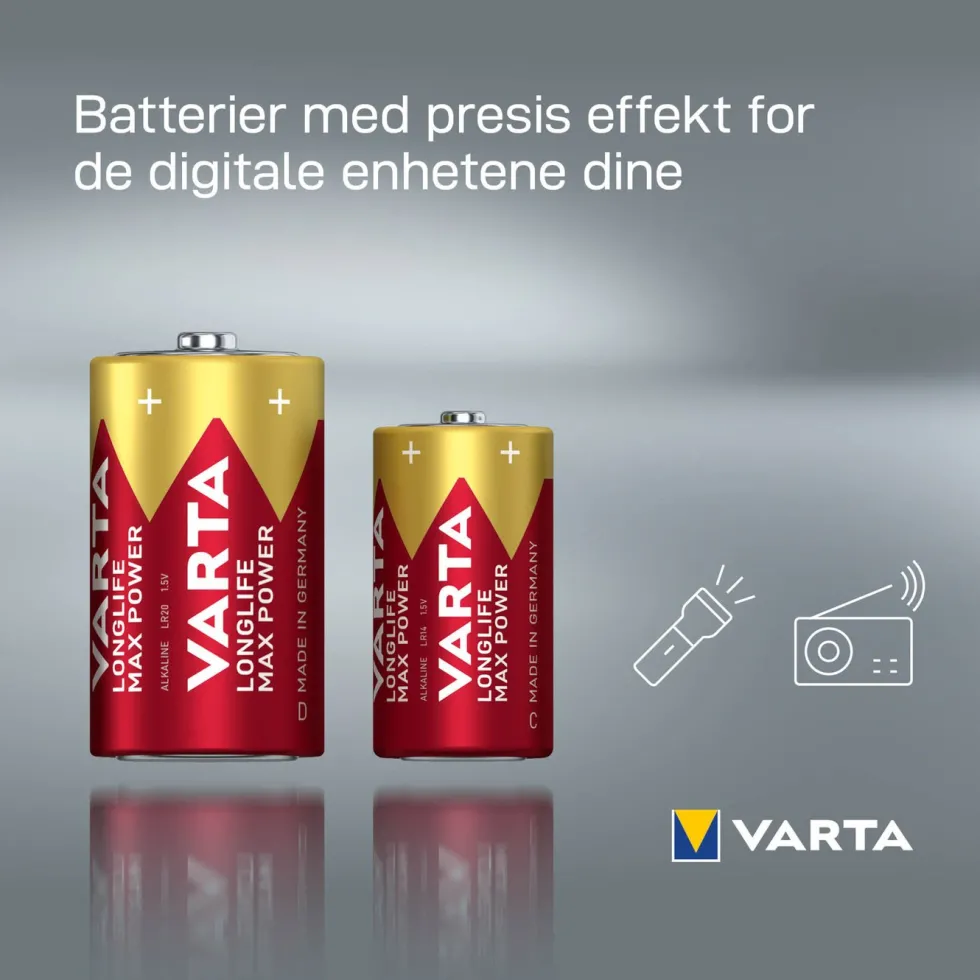 Varta Longlife Max Power C-batterier 2-pk.