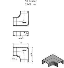 Vinkel for kabelkanal 20x10 mm
