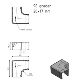 Vinkel for kabelkanal 20x17 mm