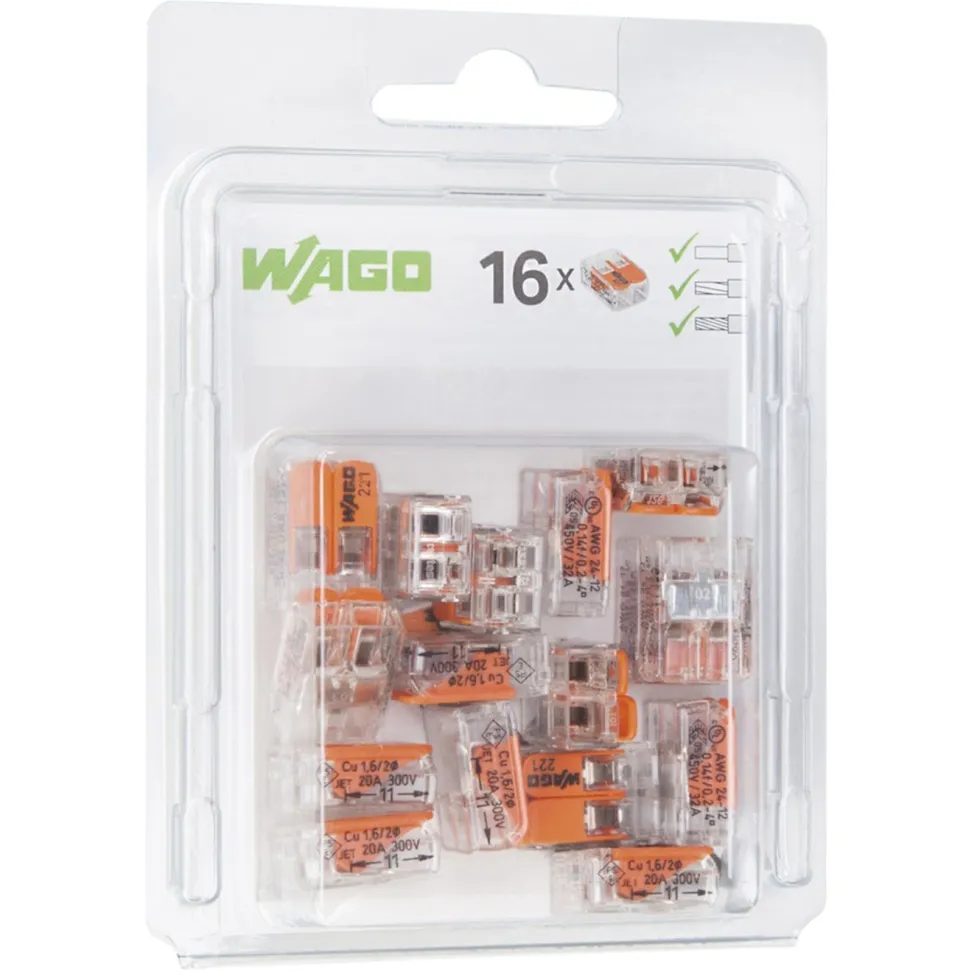 Wago 221-412 Toppklemme med 2 tilkoblinger 16-pk.