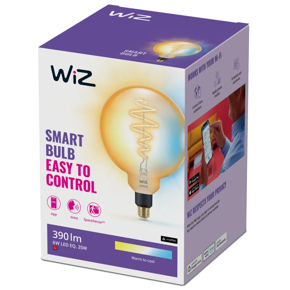 WiZ Amber Filament G200 Smart LED-pære E27 390 lm
