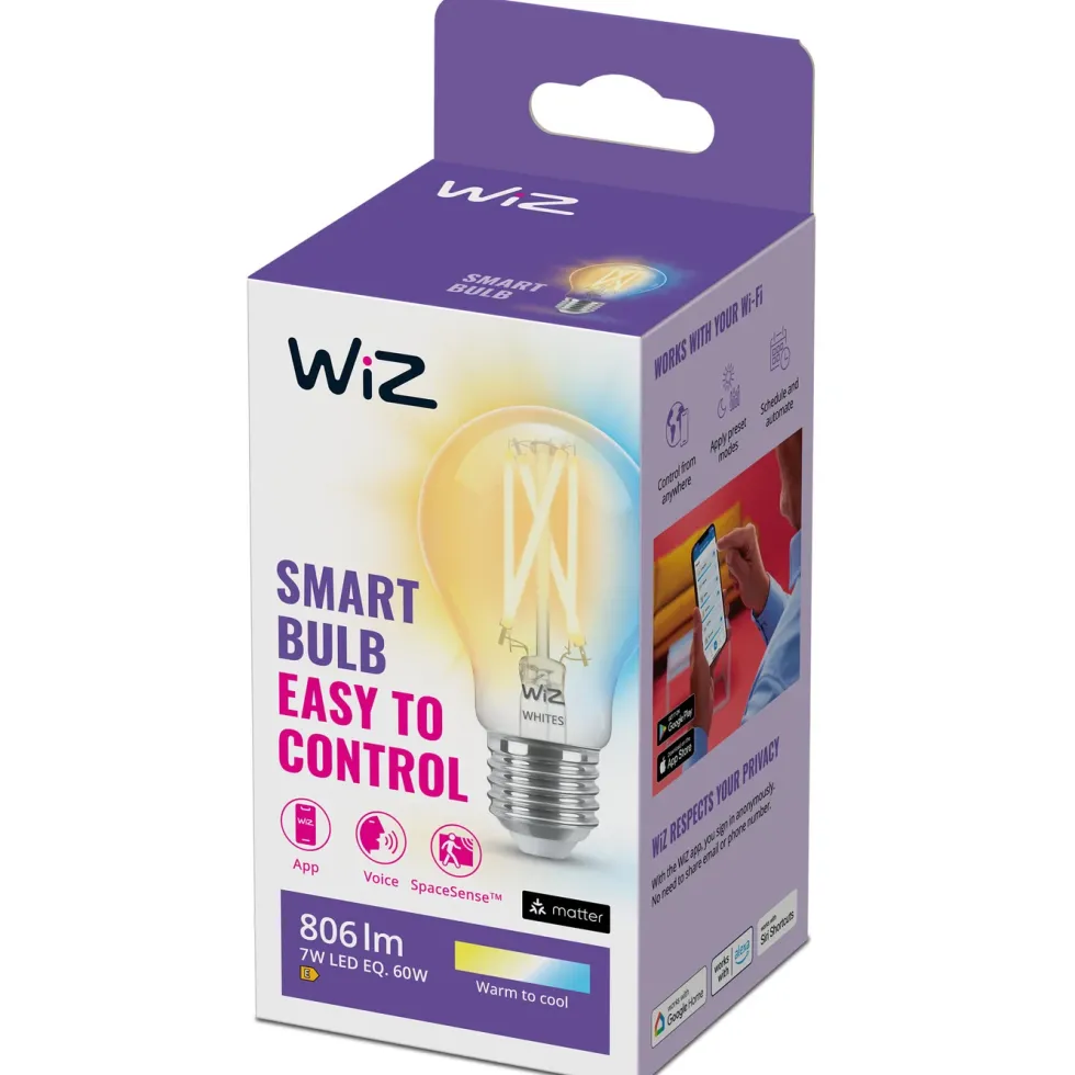 WiZ Clear Filament A60 Smart LED-pære E27 806 lm