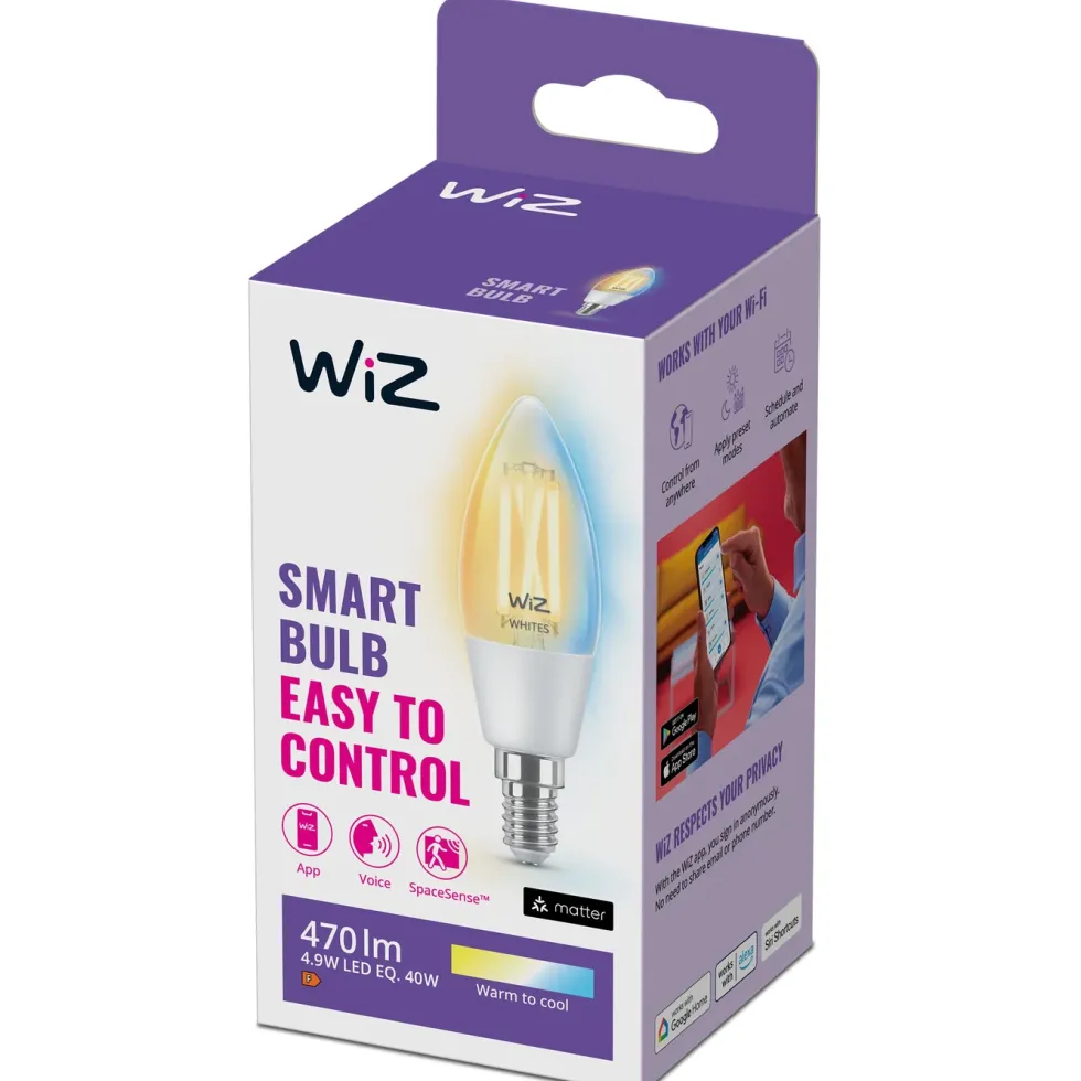 WiZ Clear Filament C35 Smart LED-pære E14 470 lm