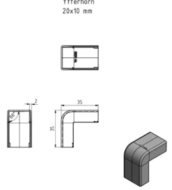 Ytterhjørne for kabelkanal 20x10 mm